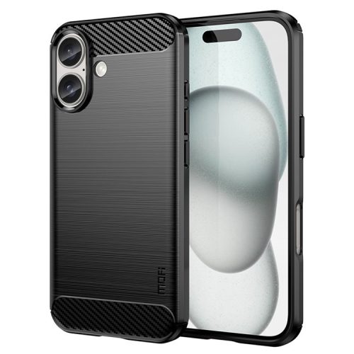 MOFI JK TPU Series-1 For iPhone 16 TPU Case Brushed Carbon Fiber Texture Phone Cover - Black