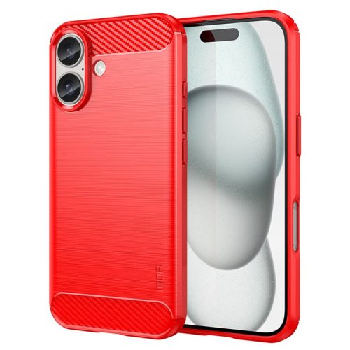 MOFI JK TPU Series-1 For iPhone 16 TPU Case Brushed Carbon Fiber Texture Phone Cover - Red