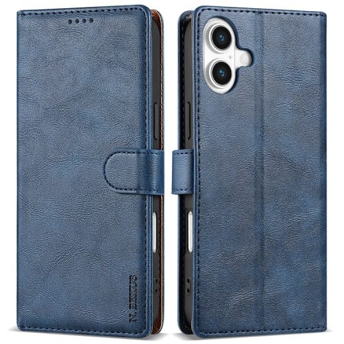 N.BEKUS CSJ-001 For iPhone 16 Stand Case PU Leather Wallet Phone Cover - Blue