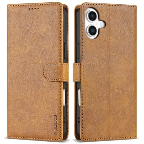 N.BEKUS CSJ-001 For iPhone 16 Stand Case PU Leather Wallet Phone Cover - Brown