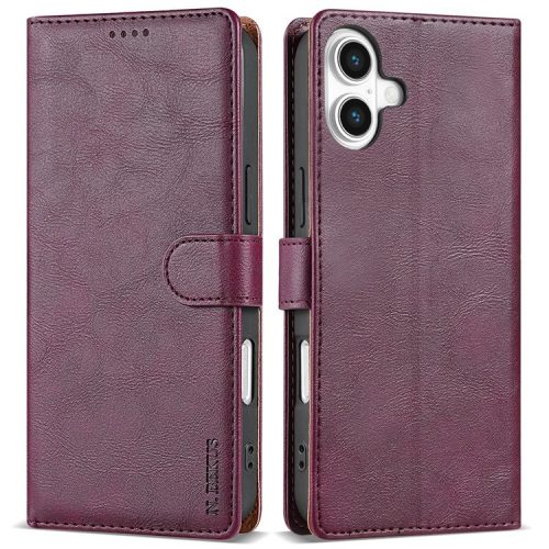 N.BEKUS CSJ-001 For iPhone 16 Stand Case PU Leather Wallet Phone Cover - Wine Red