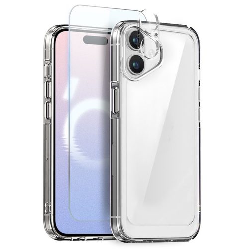 NORTHJO For iPhone 16 Case Transparent PC+TPU Phone Cover Set with Screen Film, Lens Film