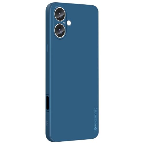 PINWUYO JK Touching Series For iPhone 16 Case Fiber Flocking Liner Soft TPU Phone Cover - Navy Blue