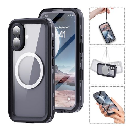 REDPEPPER Dot+ Series For iPhone 16 Phone Case Compatible with MagSafe IP68 Waterproof Clear Phone Cover - Black  /  Grey