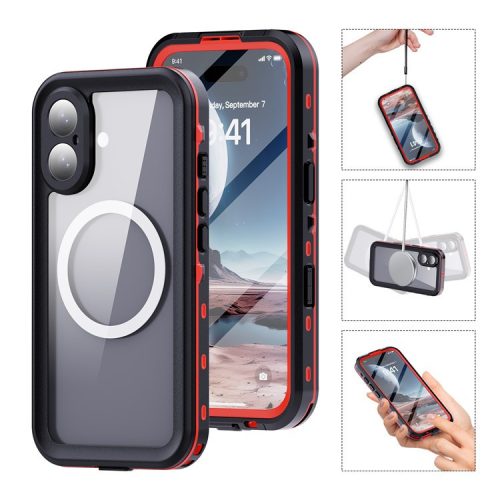 REDPEPPER Dot+ Series For iPhone 16 Phone Case Compatible with MagSafe IP68 Waterproof Clear Phone Cover - Red