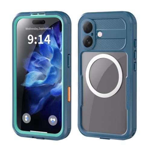 REDPEPPER For iPhone 16 Phone Case Compatible with MagSafe IP68 Waterproof Clear Phone Cover - Cyan+Lake Blue