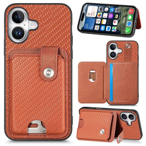 Style B C1-06 For iPhone 16 Case Card Holder Leather+PC+TPU Phone with Card Knife - Brown