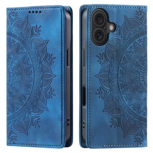 Style-010 For iPhone 16 Case Magnetic Closing Leather Phone Cover Pattern Imprinted - Blue