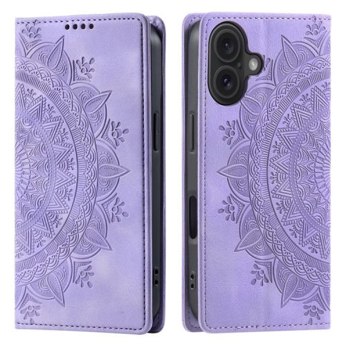 Style-010 For iPhone 16 Case Magnetic Closing Leather Phone Cover Pattern Imprinted - Purple