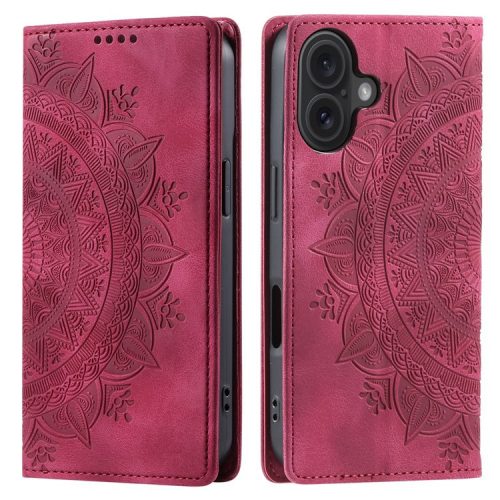 Style-010 For iPhone 16 Case Magnetic Closing Leather Phone Cover Pattern Imprinted - Rose