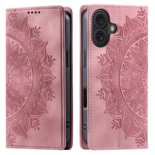 Style-010 For iPhone 16 Case Magnetic Closing Leather Phone Cover Pattern Imprinted - Rose Gold