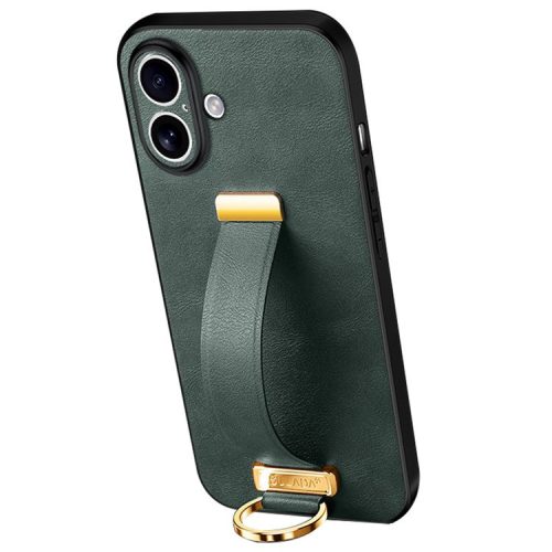 SULADA Fashion Series for iPhone 16 Case Wristband Kickstand Leather Back Phone Cover - Green