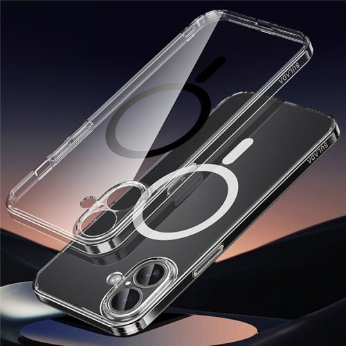 SULADA For iPhone 16 Case Built-In Lens Film TPU+PC Phone Cover Compatible with MagSafe - Transparent Black