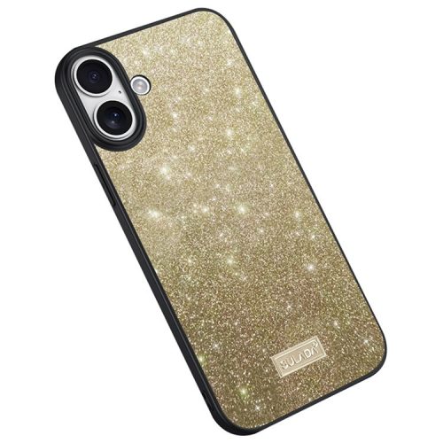 SULADA For iPhone 16 Case PU Leather+PC+TPU Glitter Sequins Back Phone Cover - Gold