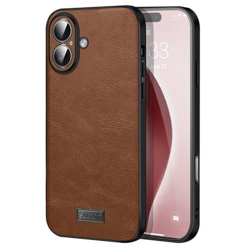 SULADA For iPhone 16 Case PU Leather+TPU+PC Back Phone Cover - Brown