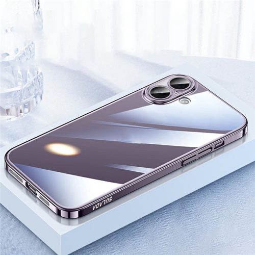 SULADA JINGJIA Series For iPhone 16 Clear Case Electroplating Hard PC Phone Case with Lens Film - Purple