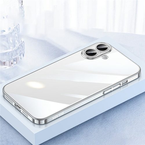 SULADA JINGJIA Series For iPhone 16 Clear Case Electroplating Hard PC Phone Case with Lens Film - Silver