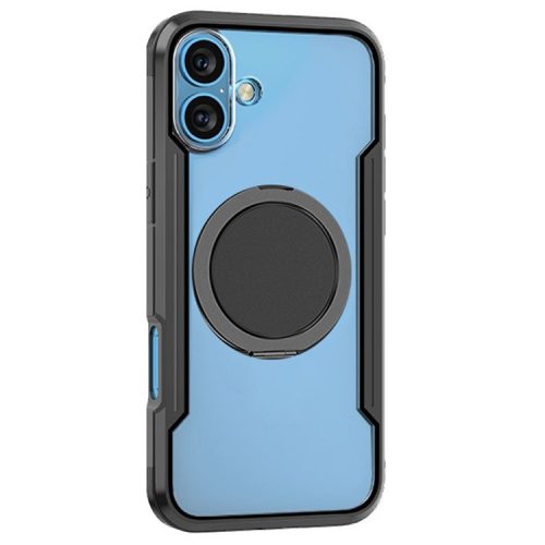 Thunder 1 Series For iPhone 16 Case Rotating Magnetic Kickstand PC+TPU Phone Cover - Black