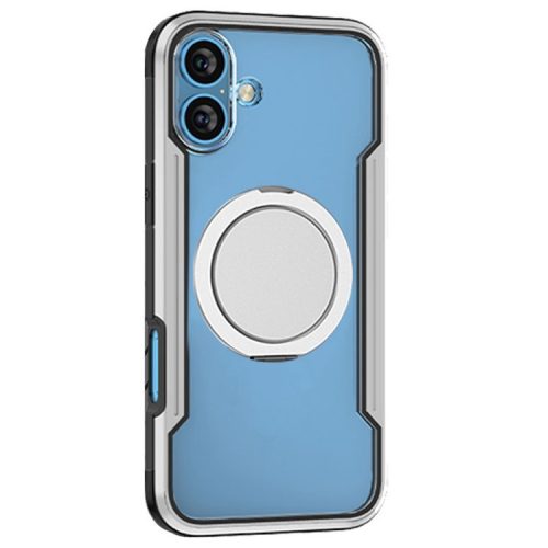 Thunder 1 Series For iPhone 16 Case Rotating Magnetic Kickstand PC+TPU Phone Cover - Black  /  Grey