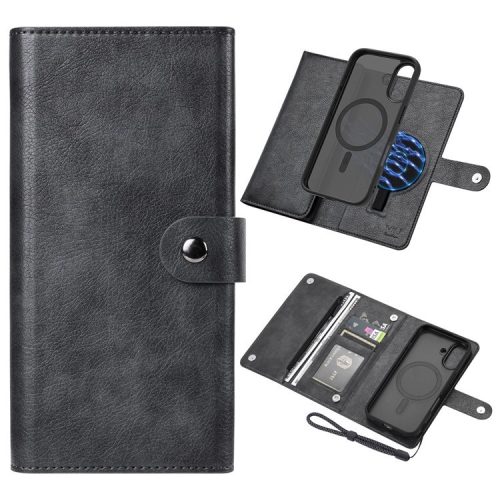 VILI GVB Series for iPhone 16 Magnetic Case Wallet Detachable PU Leather Phone Cover - Black