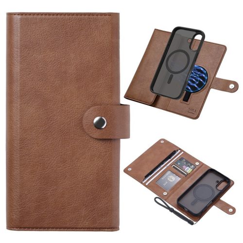 VILI GVB Series for iPhone 16 Magnetic Case Wallet Detachable PU Leather Phone Cover - Brown