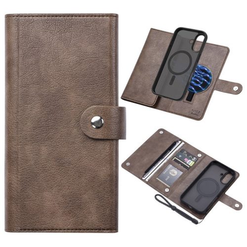 VILI GVB Series for iPhone 16 Magnetic Case Wallet Detachable PU Leather Phone Cover - Coffee