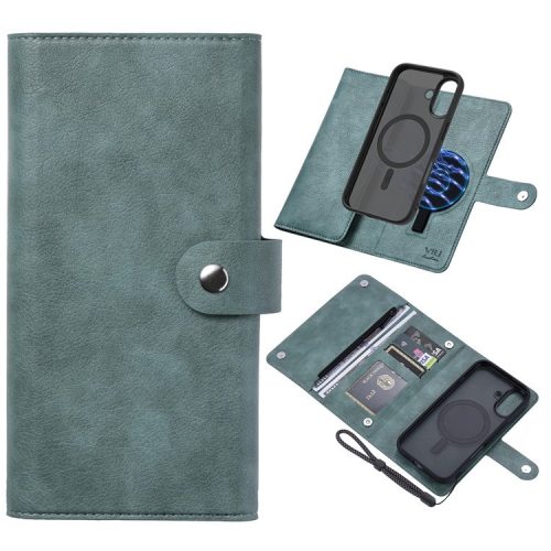 VILI GVB Series for iPhone 16 Magnetic Case Wallet Detachable PU Leather Phone Cover - Green