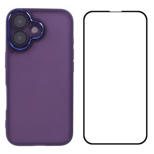 WANLONFENG DKSM Series for iPhone 16 TPU Case Electroplated Frame Phone Cover with Tempered Glass - Transparent Purple