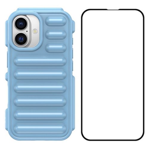 WANLONFENG LK Series for iPhone 16 TPU Case Capsule Phone Cover with Screen Film 2-in-1 - Blue