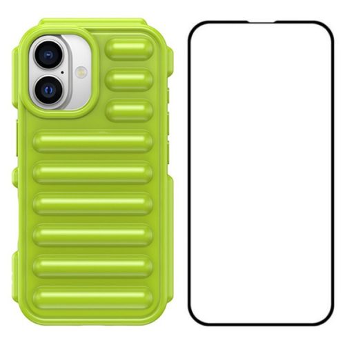 WANLONFENG LK Series for iPhone 16 TPU Case Capsule Phone Cover with Screen Film 2-in-1 - Green