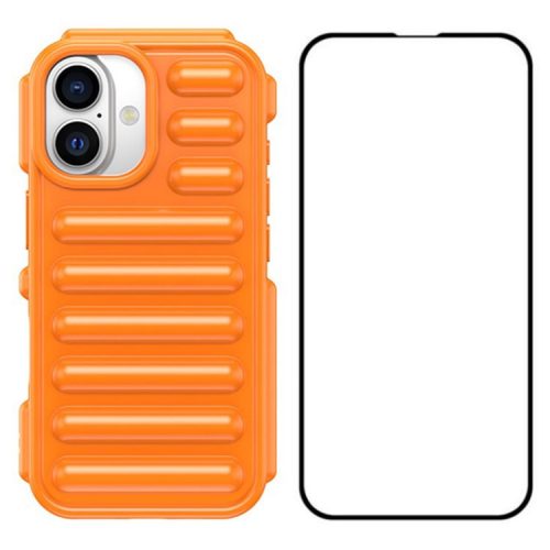 WANLONFENG LK Series for iPhone 16 TPU Case Capsule Phone Cover with Screen Film 2-in-1 - Orange