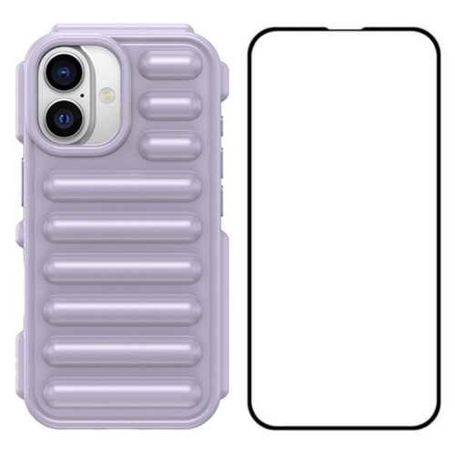 WANLONFENG LK Series for iPhone 16 TPU Case Capsule Phone Cover with Screen Film 2-in-1 - Purple