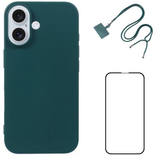 WANLONFENG RB1 Series For iPhone 16 Case Soft TPU Phone Cover with Screen Film - Army Green