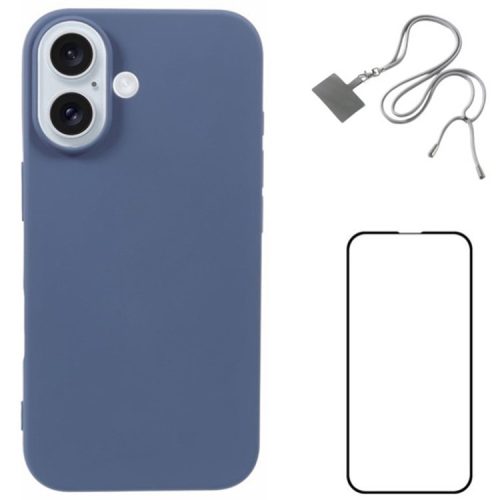 WANLONFENG RB1 Series For iPhone 16 Case Soft TPU Phone Cover with Screen Film - Lavender Grey