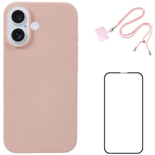 WANLONFENG RB1 Series For iPhone 16 Case Soft TPU Phone Cover with Screen Film - Pink