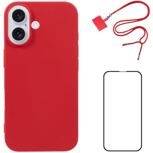 WANLONFENG RB1 Series For iPhone 16 Case Soft TPU Phone Cover with Screen Film - Red