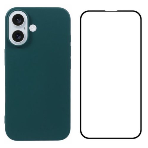 WANLONFENG RB2 Series for iPhone 16 Case with Tempered Glass Screen Film TPU Phone Cover (Big Lens Hole) - Army Green