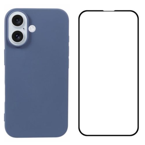 WANLONFENG RB2 Series for iPhone 16 Case with Tempered Glass Screen Film TPU Phone Cover (Big Lens Hole) - Lavender Grey