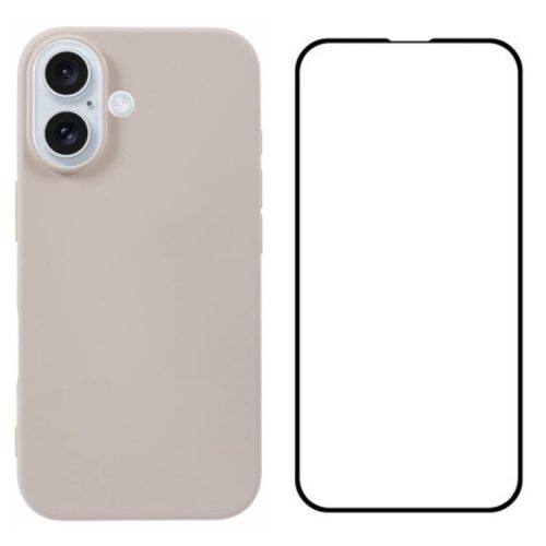 WANLONFENG RB2 Series for iPhone 16 Case with Tempered Glass Screen Film TPU Phone Cover (Big Lens Hole) - White