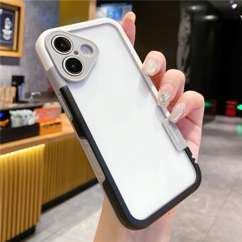 WOLMTT For iPhone 16 Case Hybrid PC+TPU Phone Cover Dual Color Splicing Edge - Black+White