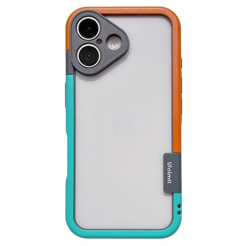 WOLMTT For iPhone 16 Case Hybrid PC+TPU Phone Cover Dual Color Splicing Edge - Blue+Orange