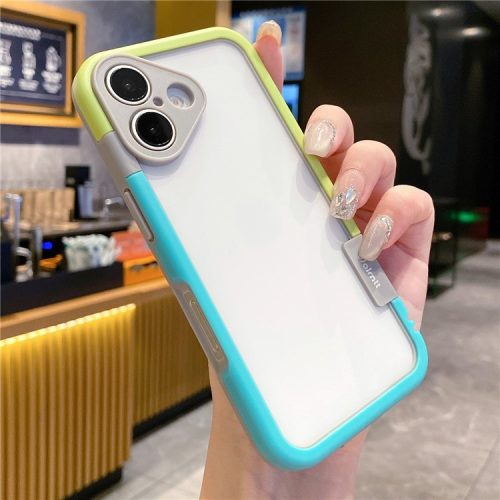 WOLMTT For iPhone 16 Case Hybrid PC+TPU Phone Cover Dual Color Splicing Edge - Blue+Yellow