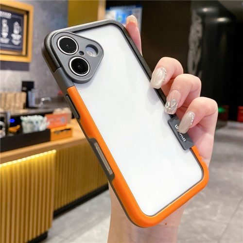 WOLMTT For iPhone 16 Case Hybrid PC+TPU Phone Cover Dual Color Splicing Edge - Orange+Grey