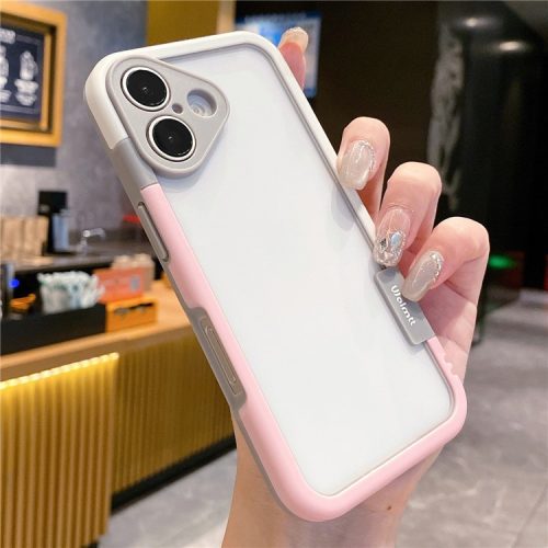 WOLMTT For iPhone 16 Case Hybrid PC+TPU Phone Cover Dual Color Splicing Edge - Pink+White