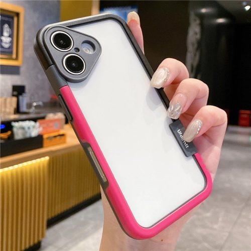 WOLMTT For iPhone 16 Case Hybrid PC+TPU Phone Cover Dual Color Splicing Edge - Rose+Grey