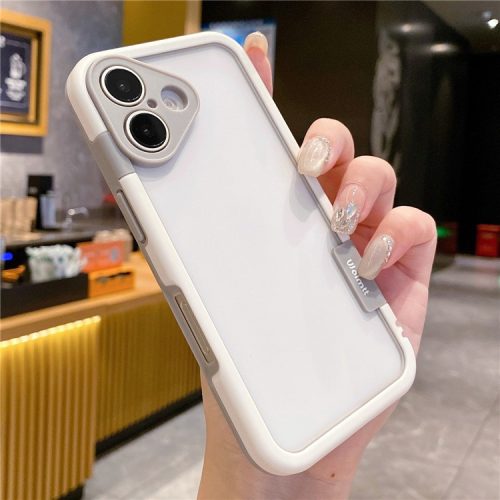 WOLMTT For iPhone 16 Case Hybrid PC+TPU Phone Cover Dual Color Splicing Edge - White+White