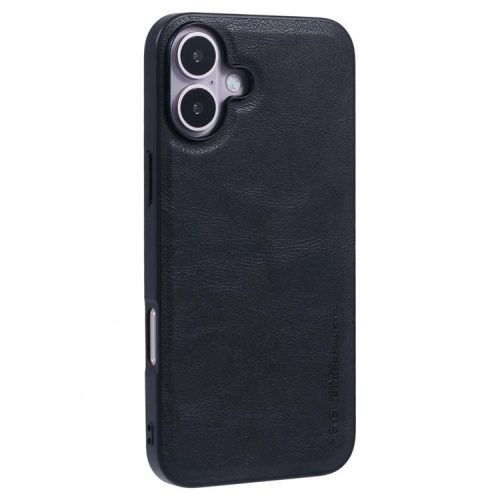 X-LEVEL Bojue-3 Series For iPhone 16 Case Anti-Scratch Leather Coated PC+TPU Back Cover - Black