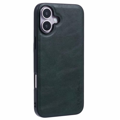 X-LEVEL Bojue-3 Series For iPhone 16 Case Anti-Scratch Leather Coated PC+TPU Back Cover - Midnight Green