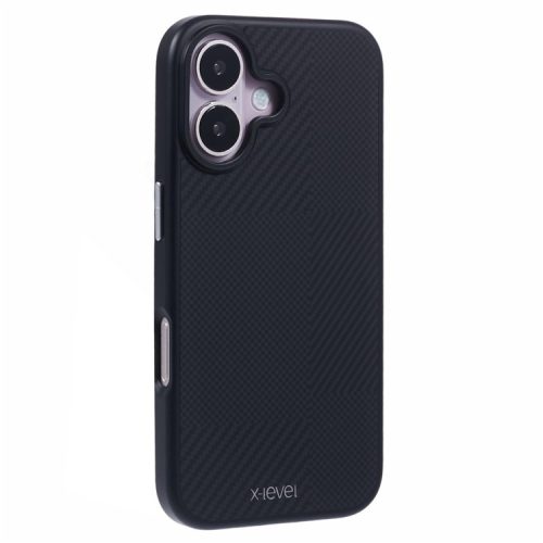 X-LEVEL For iPhone 16 Case Anti-Scratch PC Hard Phone Cover Carbon Nano-Fiber Texture - Black