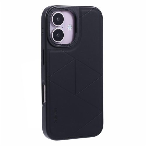 X-LEVEL For iPhone 16 Case Geometric PC+TPU+Leather Anti-Scratch Phone Cover - Black